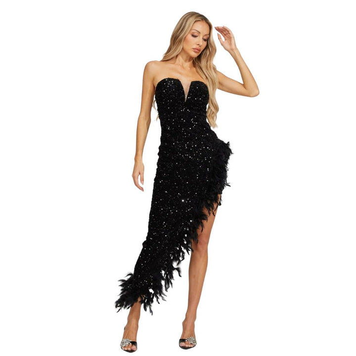 Zanvella™| Black Sequin Feather Maxi Dress