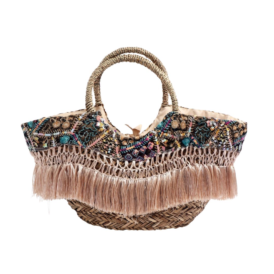 Zanvella™ | Bag Natural straw tote with sequins.