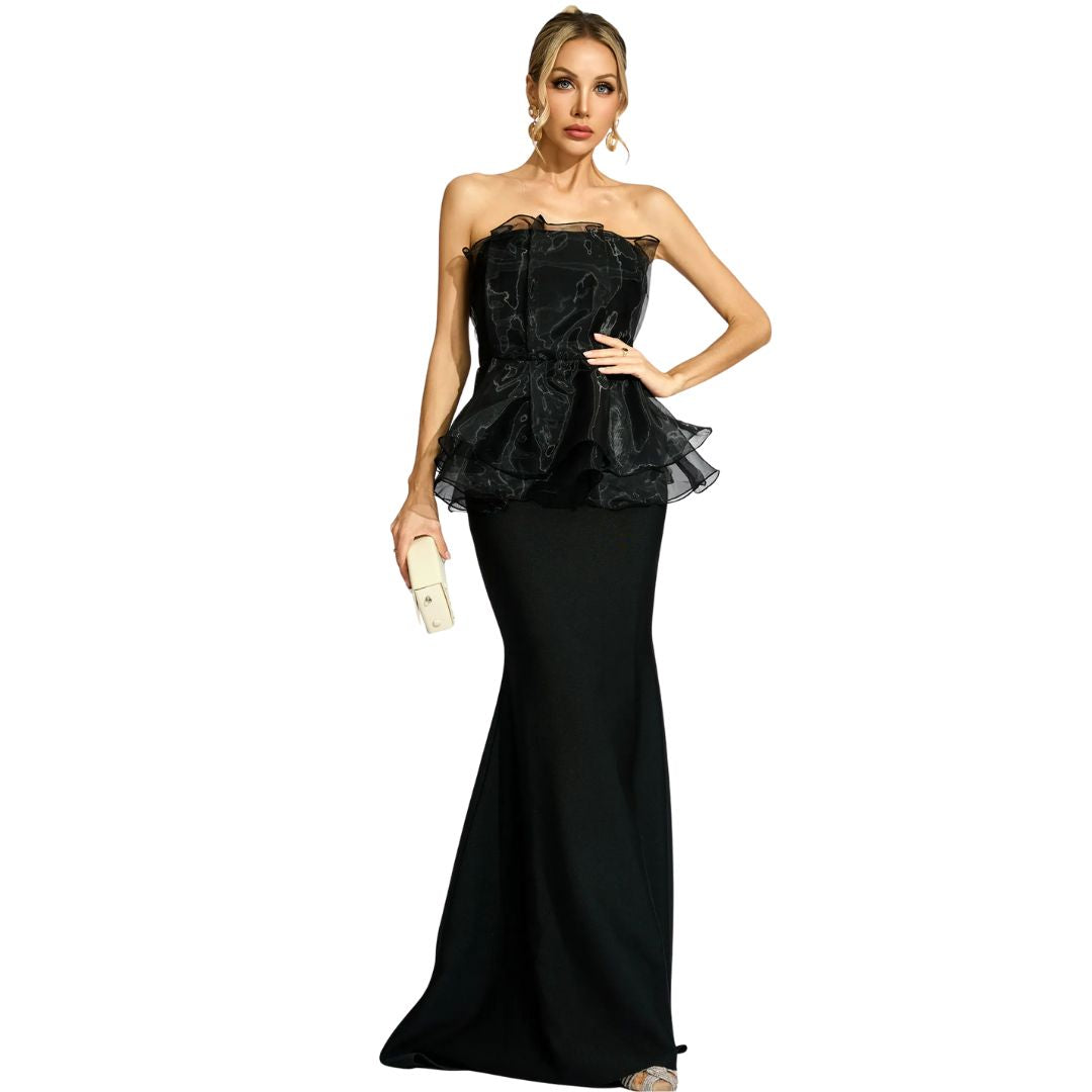 Zanvella™ | Black Peplum Evening Maxi Dress