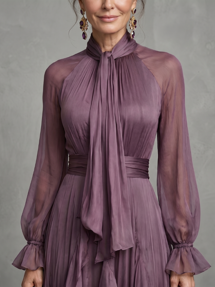 DEMETRIA | TIE NECK RUFFLE TIERED MAXI DRESS