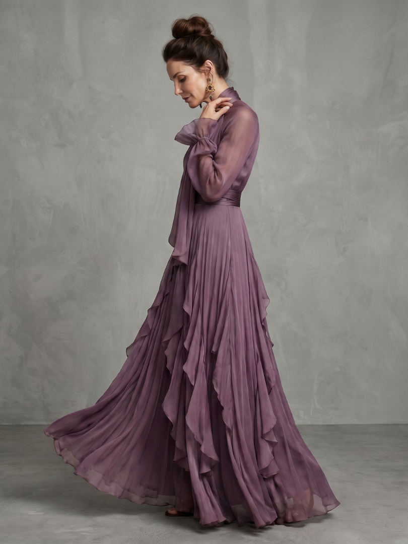 DEMETRIA | TIE NECK RUFFLE TIERED MAXI DRESS
