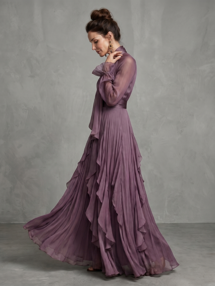 DEMETRIA | TIE NECK RUFFLE TIERED MAXI DRESS