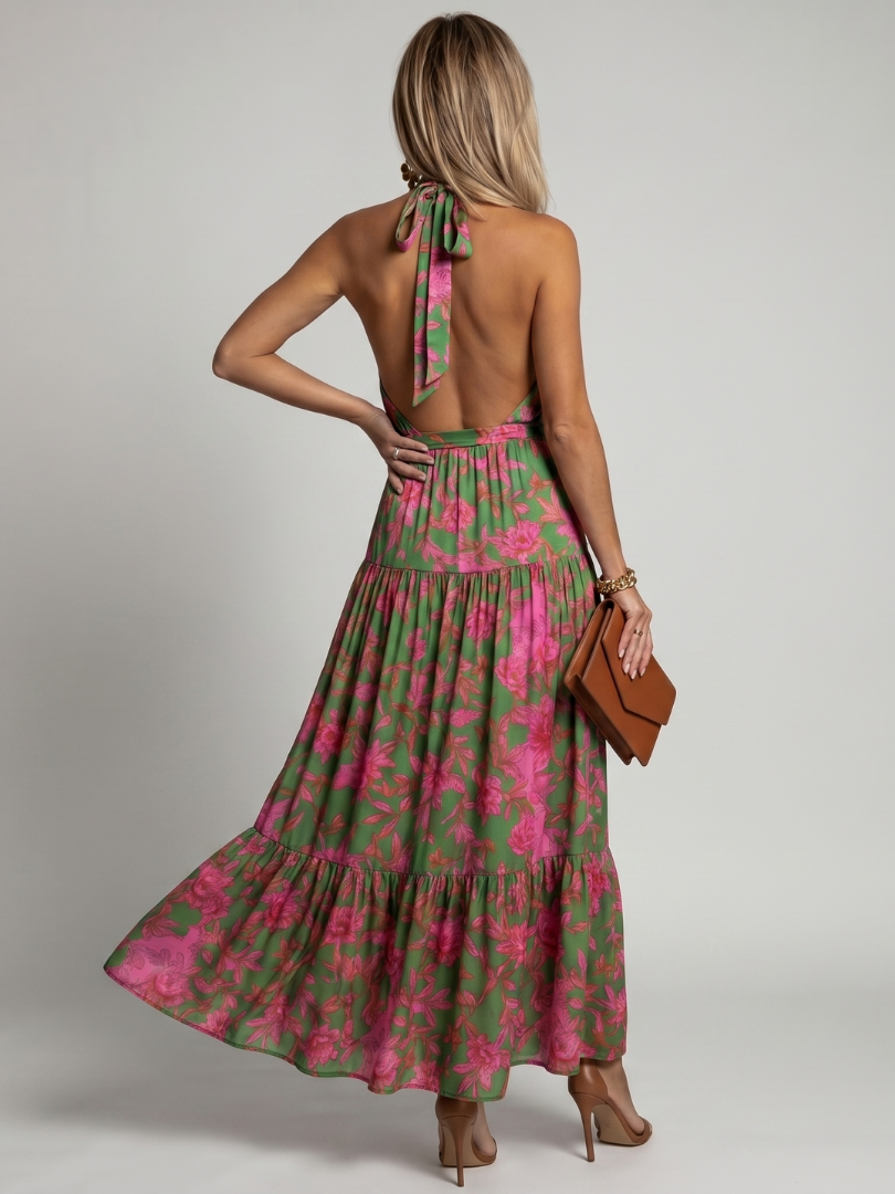 ROWEN | DRAPED HALTER MIDI DRESS