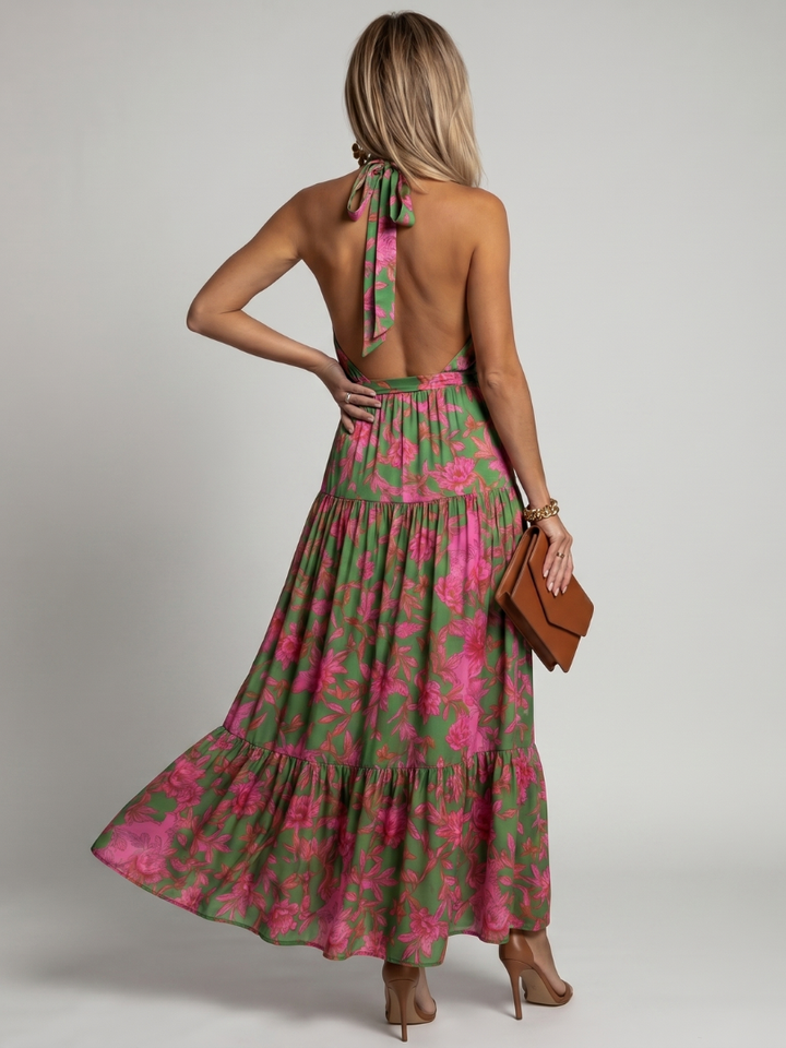 ROWEN | DRAPED HALTER MIDI DRESS