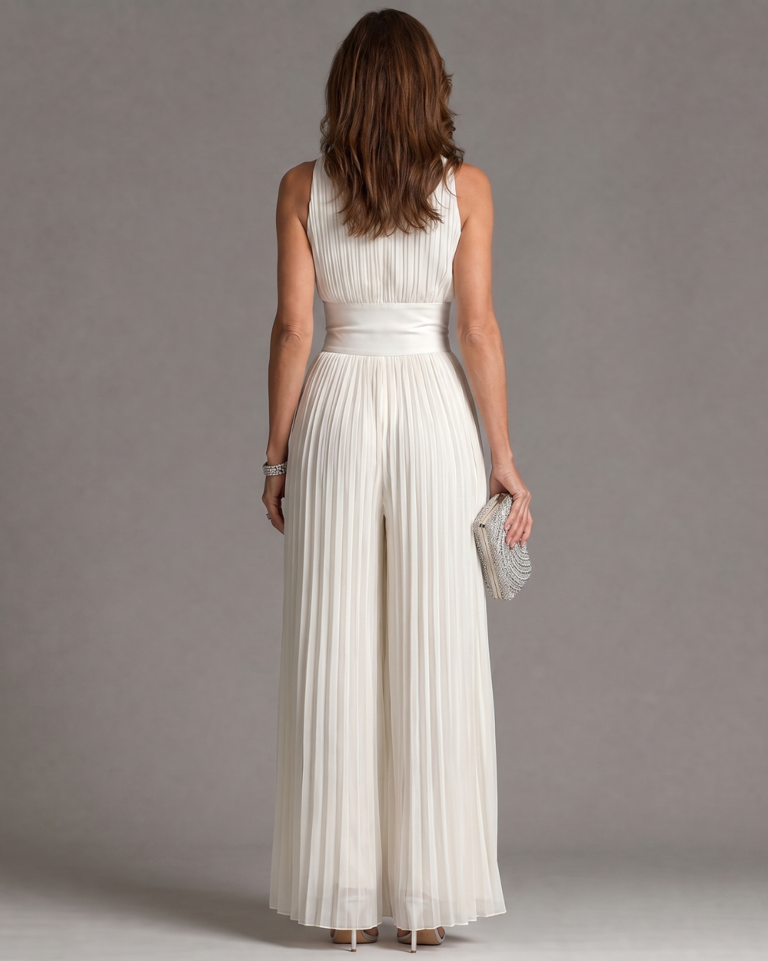 ZAKIRA | PLEATED HALTER NECK WIDE LEG JUMPSUIT