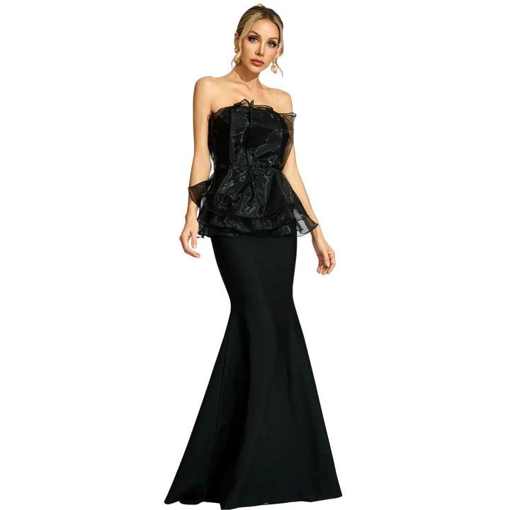 Zanvella™ | Black Peplum Evening Maxi Dress