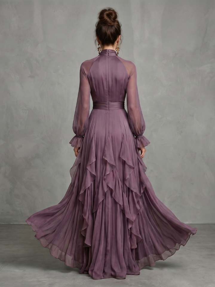 DEMETRIA | TIE NECK RUFFLE TIERED MAXI DRESS