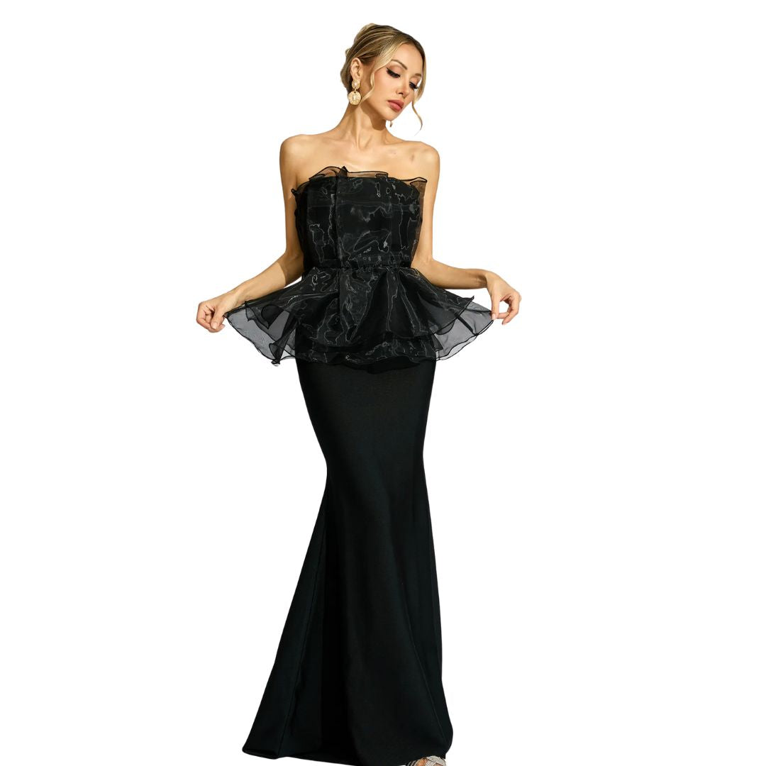 Zanvella™ | Black Peplum Evening Maxi Dress