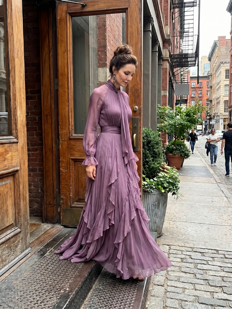 DEMETRIA | TIE NECK RUFFLE TIERED MAXI DRESS