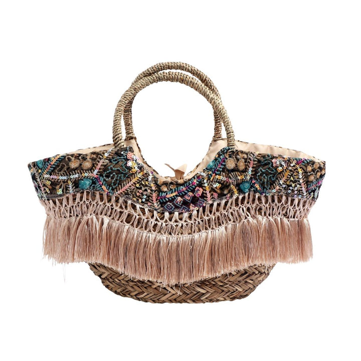 Zanvella™ | Bag Natural straw tote with sequins.