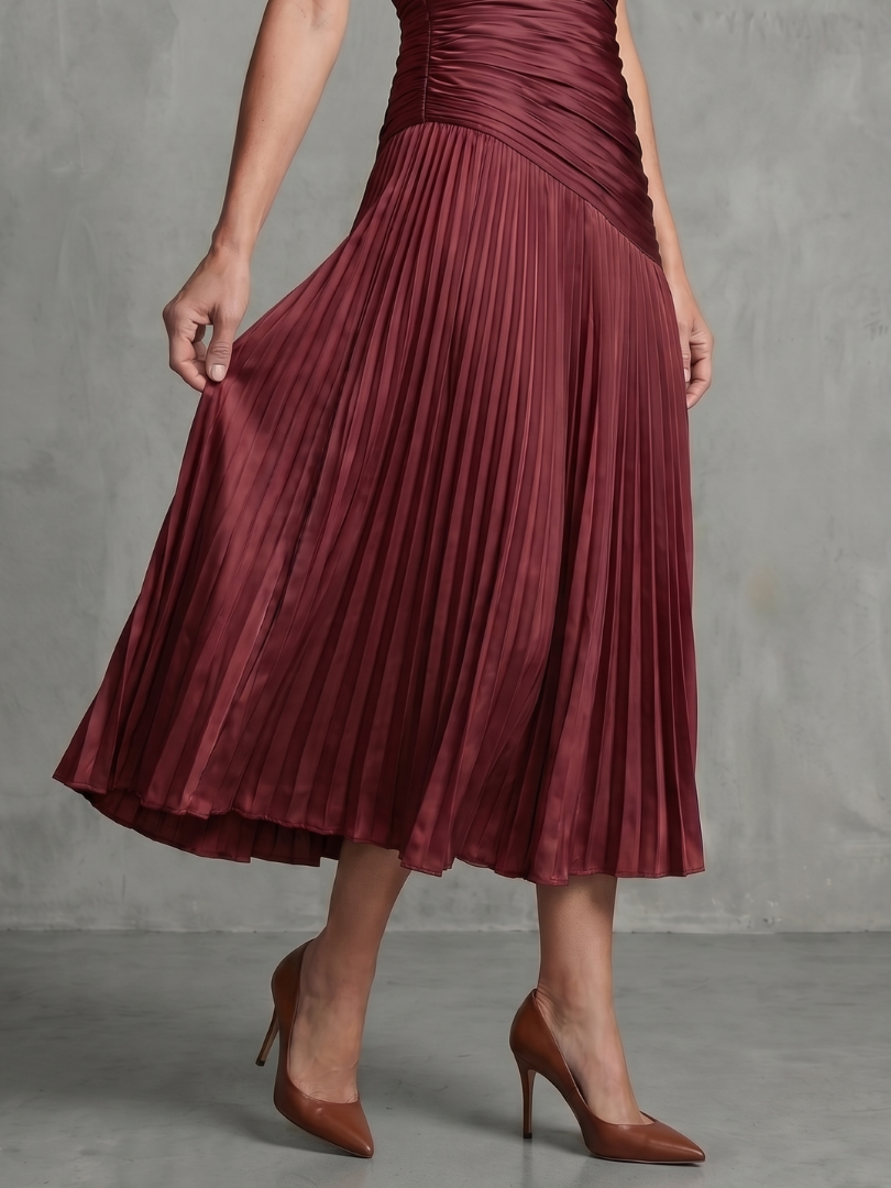 THEODORA | PLEATED WAISTLINE STRIPE MIDI DRESS