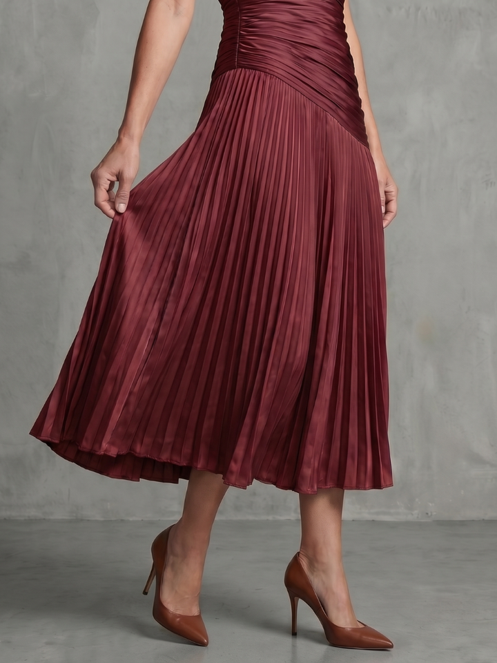 THEODORA | PLEATED WAISTLINE STRIPE MIDI DRESS