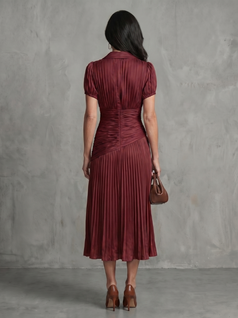 THEODORA | PLEATED WAISTLINE STRIPE MIDI DRESS