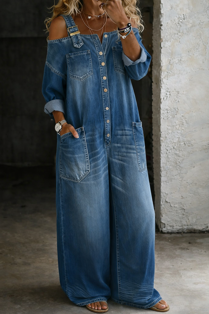 SOPHIA | OFF SHOULDER DENIM JUMPSUIT