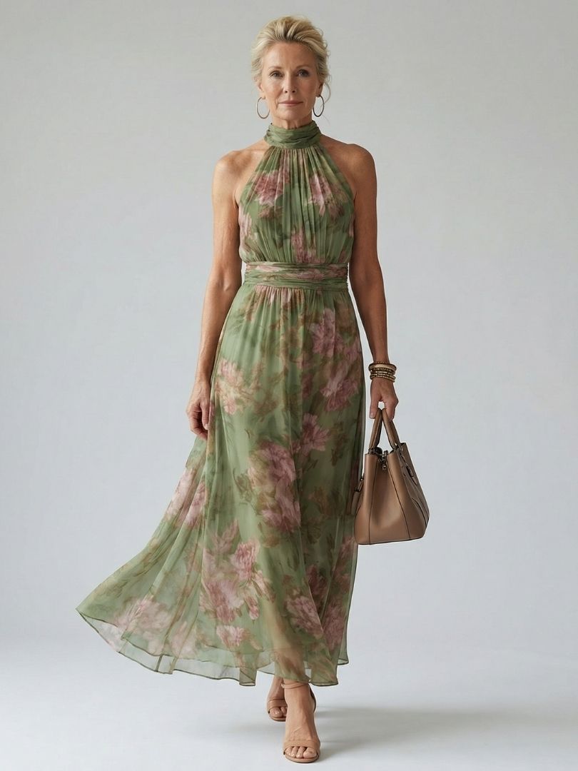 MIRELLE | GATHERED HALTER MIDI DRESS