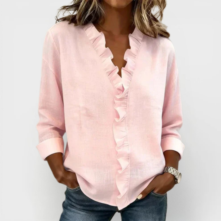 INDIE | BLOUSE WITH RUFFLES, V-NECK AND LONG SLEEVES
