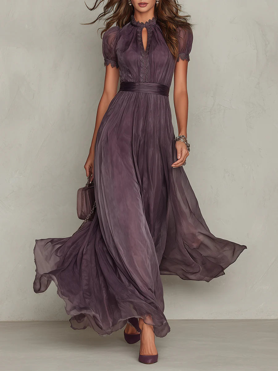 FLAVIA | ELEGANT PURPLE  KEYHOLE MAXI DRESS