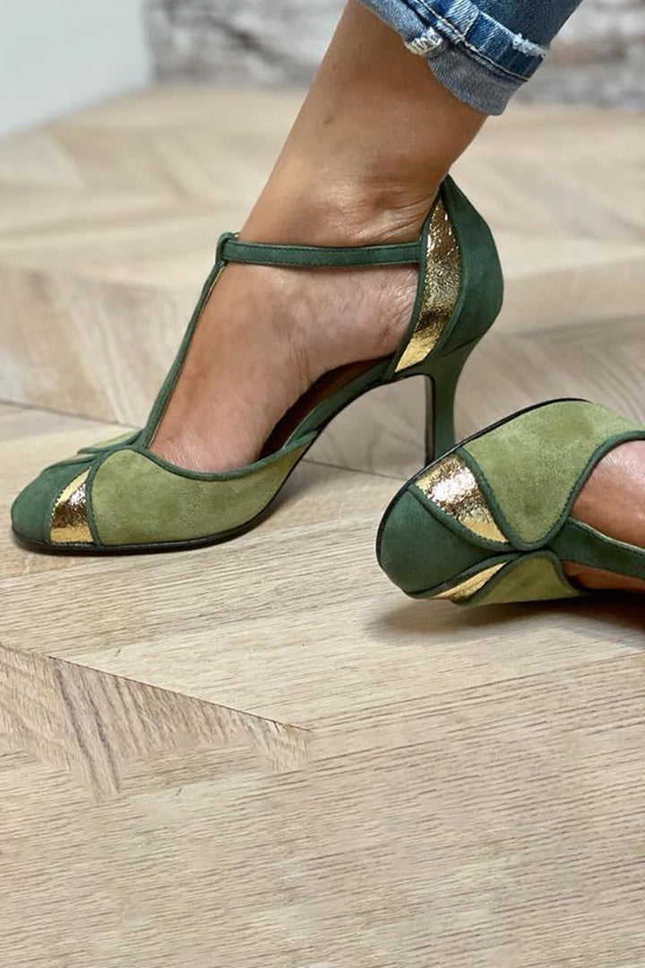 ROSE | COLOR-BLOCKED T-STRAP HEELS