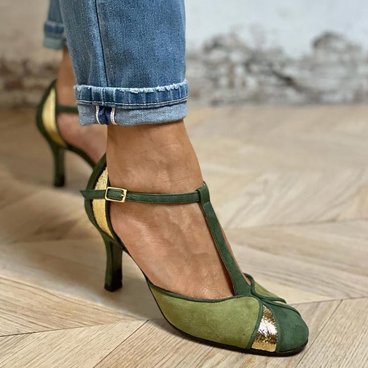 ROSE | COLOR-BLOCKED T-STRAP HEELS