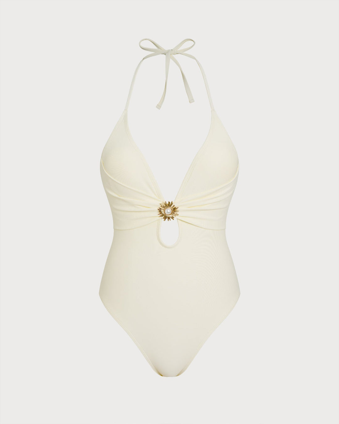 MANDY | OFF WHITE HALTER BRALETTE ONE PIECE SWIMSUIT