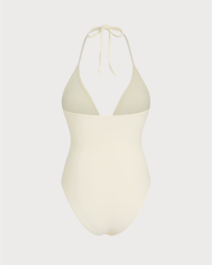 MANDY | OFF WHITE HALTER BRALETTE ONE PIECE SWIMSUIT
